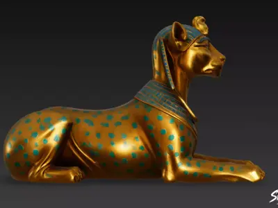 Egyptian Feline Sphinx Statue Low-poly 3D model