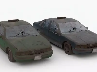 8k abandoned cars destroyed vehicles Low-poly 3D model