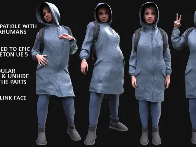 Realistic 3D model of Woman - Autumn Outfit 4 - Modular - Rigged Low-poly 3D model