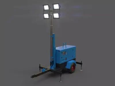 PBR Mobile Light Tower Generator A - Blue Light  Low-poly 3D model