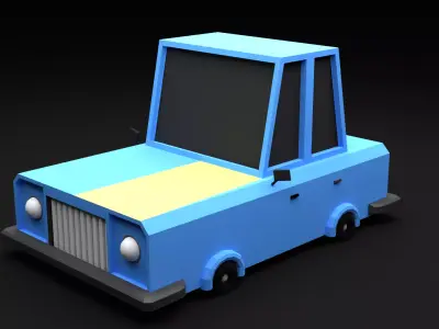 Low Poly Car 3D Model Blue-Yellow Car Low-poly 3D model
