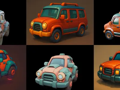 Stylized Car Advanced model bundle 13 pack 100 glb 3D model