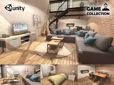 Modern Loft interior Low-poly 3D model