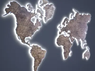  wooden map on the wall Low-poly 3D model