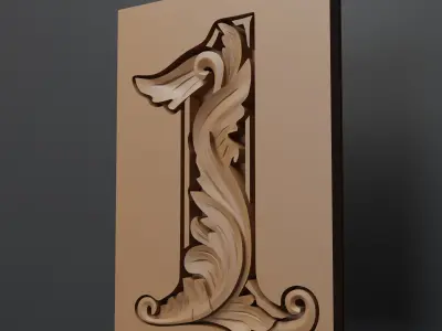 Decorative carved number 1 base mesh 3D model
