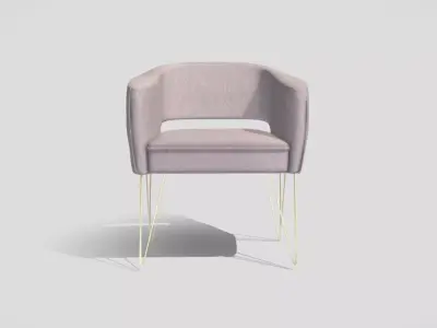 Contemporary armchair upholstered in rose with gold metal legs 3D model