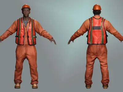Realistic Construction Worker in Safety Gear Low-poly 3D model