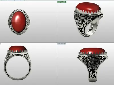  Men Silver-Large Stone Ring 3D print model