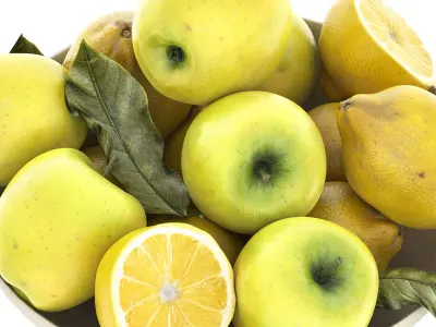 bowl of green apples and lemons 3D model