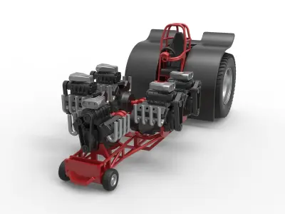 Pulling tractor 5 engines V8 Version 2 Scale 1 to 25 3D print model