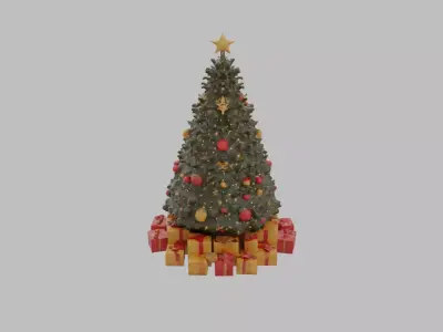 Decorated Christmas Tree with Gifts - Holiday 3D Model Low-poly 3D model