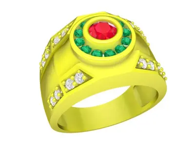 Luxury Halo Round Gemstone Ring for Men 5142 3D print model