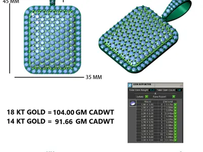 Luxury Diamond-Encrusted Rectangular Pendant 3D print model