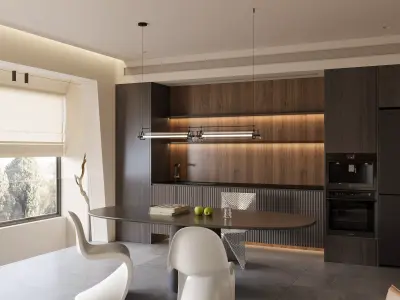 Modern living room dining room interior scenes  3D model