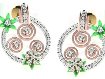 Solitaire Women Drop Earring 3dm STL OBJ FBX Renders Details 3D print model order