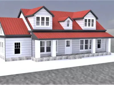Barn style architecture Residential house Low-poly 3D model