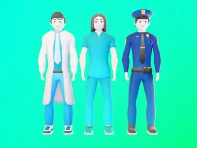 Casual Character Pack 4 Rigged NPCs Low-poly 3D model