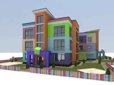 kindergarten colorful apartment building 3D model