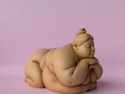 Chubby Woman Lying Down Sculpture 3D print model