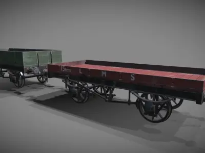 1-plank - 3plank rail wagon Low-poly 3D model