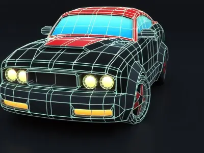 Cartoon Car Red Muscle Low-poly 3D model