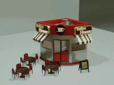 Outside- coffee shop low poly Free low-poly 3D model