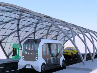 Charging station with cars and minibus II 3D model