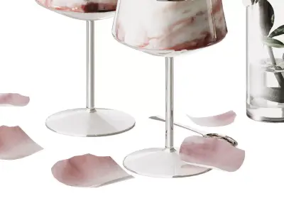 Romantic Strawberry Dessert and Rose Flower Set 3D model