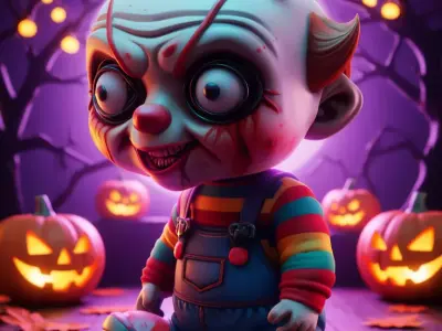 Cute Halloween Clown 3D Cartoon Character Horns Low-poly 3D model