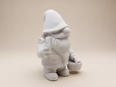 Garden Gnome Whimsical Gardener with Shovel and Basket 3D print model