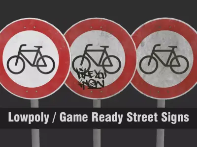 Lowpoly CITY TRAFFIC STREET SIGN No Bicycles VR AR Games 3D PBR  Low-poly 3D model