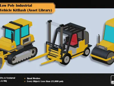15 Low Poly Industrial Vehicle Asset Library Kitbash Low-poly 3D model