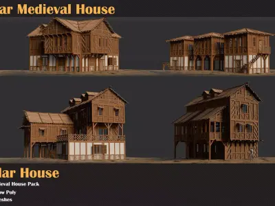 Modular Medieval House Pack   Low-poly 3D model