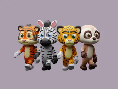 Cartoon character animals 2 01 Low-poly 3D model