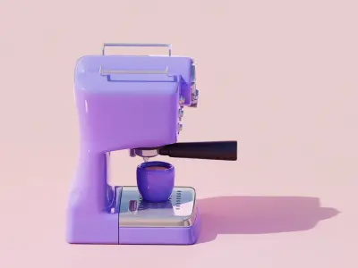 Isometric Stylized Cartoon Vintage Coffee Machine with a cup Low-poly 3D model