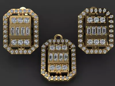 Stone pendant and earring 3D print model