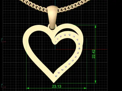 Heart pendant  gold printable jewelry 3D model 3D print model