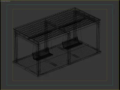 Modern Pergola with Double Wooden Swings for Outdoor Spaces 3D model