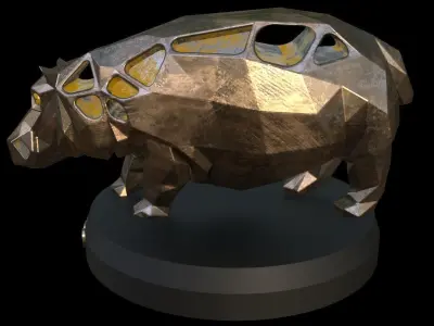 Steampunk Hippo Pose Low-poly 3D model
