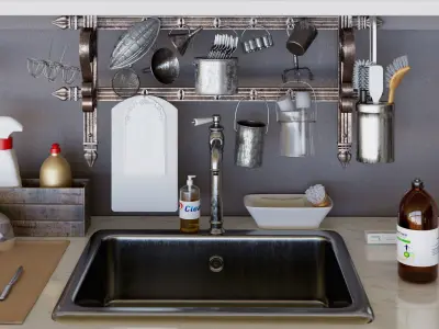 Set-140 kitchen with shelves 3D model