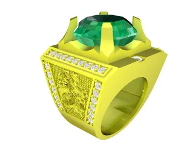Luxury Square Gemstone Signet Ring with Engraved Details  4881 3D print model