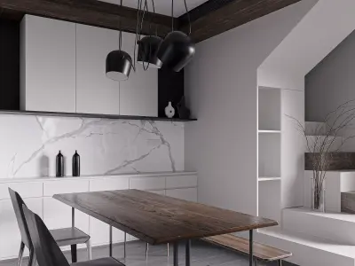 Modern living room dining room interior scenes 552 3D model