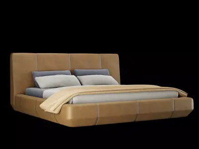 Bed with pillows and blanket 005 3D model