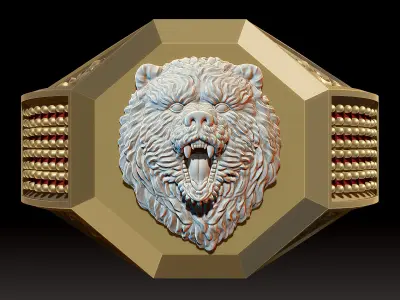Bear Face man Ring Sculpture jewelry Gold 3D print model