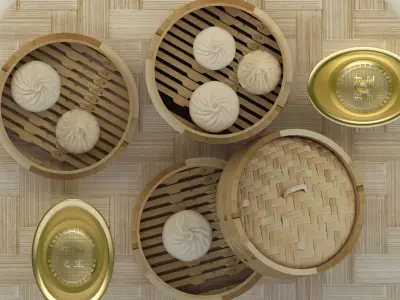 Chinese dim sum bamboo steamer 3D model
