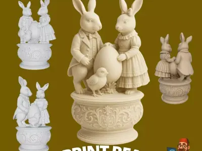 Easter Joy Bunny and Chick 3D Model 3D print model