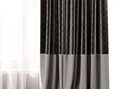 Curtain with rod 47 ptternend curtain HBH Low-poly 3D model