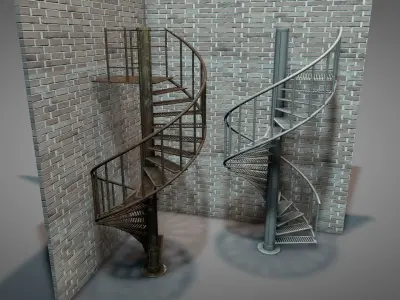 Rusty Metal Spiral Stairs 3D model