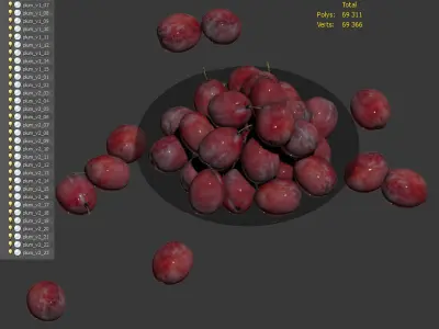 Plums on a plate Low-poly 3D model
