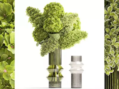 Bouquet of green flowers in a vase hydrangea lilac 321 3D model